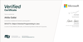 Certificate: DEV277x: Object Oriented Programming in Java